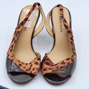 Karen‎ Scott Women's Slingback Heels Brown Leopard Print Peep Toe Dena 6